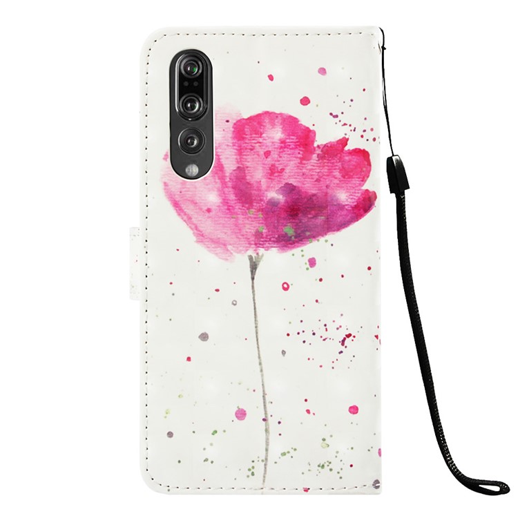 Pattern Printing Light Spot Decor Stand Leather Wallet Mobile Phone Cover for Huawei P30 - Red Flower-3