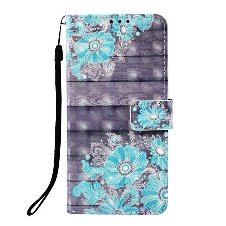 Pattern Printing Light Spot Decor Stand Leather Wallet Flip Cover for Huawei P30 - Blue Flower-2