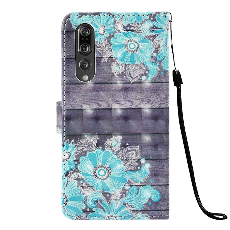 Pattern Printing Light Spot Decor Stand Leather Wallet Flip Cover for Huawei P30 - Blue Flower-3
