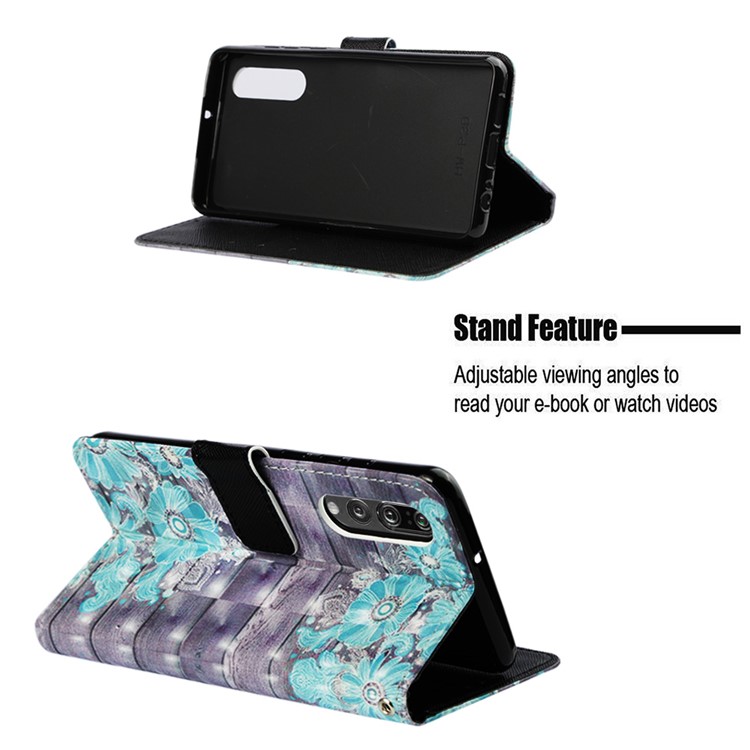 Pattern Printing Light Spot Decor Stand Leather Wallet Flip Cover for Huawei P30 - Blue Flower-4