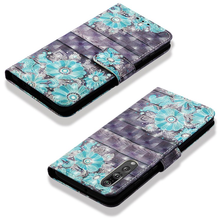 Pattern Printing Light Spot Decor Stand Leather Wallet Flip Cover for Huawei P30 - Blue Flower-6