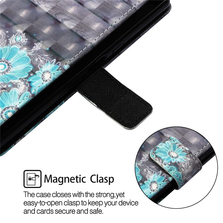 Pattern Printing Light Spot Decor Stand Leather Wallet Flip Cover for Huawei P30 - Blue Flower-7