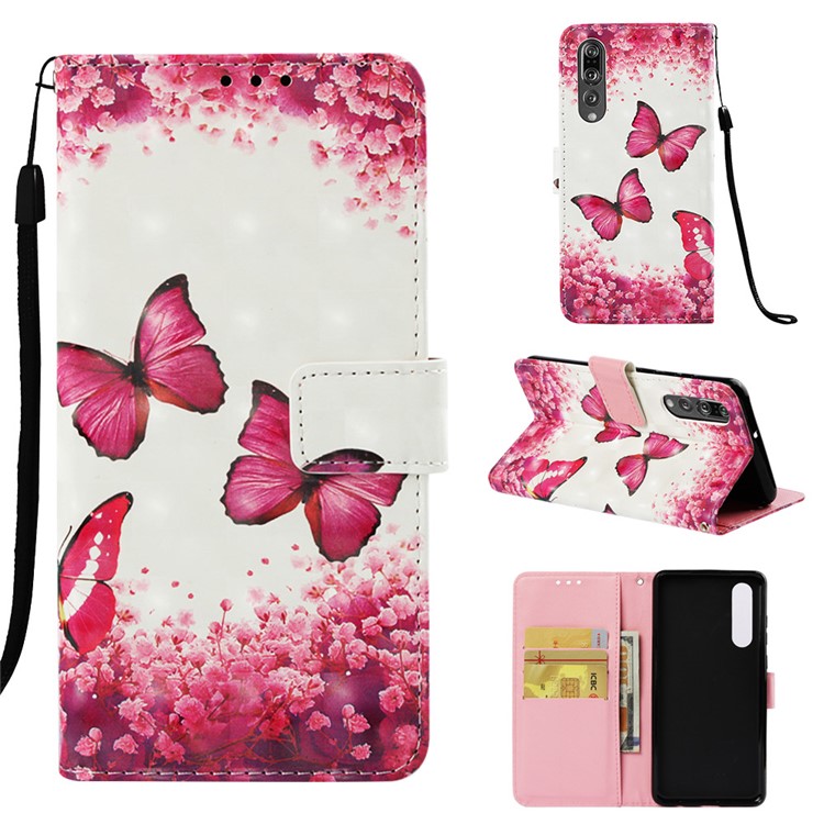 Pattern Printing Light Spot Decor Stand Leather Wallet Flip Case for Huawei P30 - Red Butterfly-1
