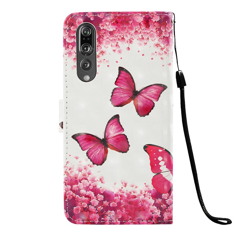 Pattern Printing Light Spot Decor Stand Leather Wallet Flip Case for Huawei P30 - Red Butterfly-3