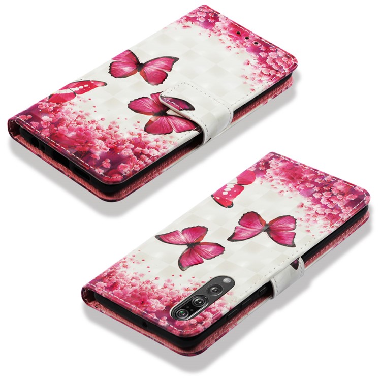 Pattern Printing Light Spot Decor Stand Leather Wallet Flip Case for Huawei P30 - Red Butterfly-6