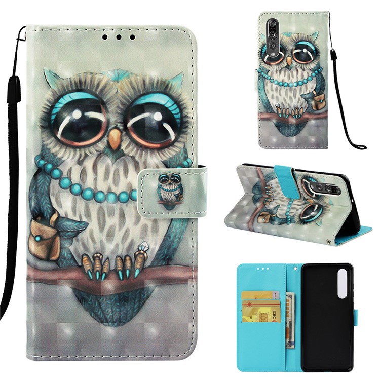 Pattern Printing Light Spot Decor Stand Leather Wallet Flip Shell for Huawei P30 - Owl-1