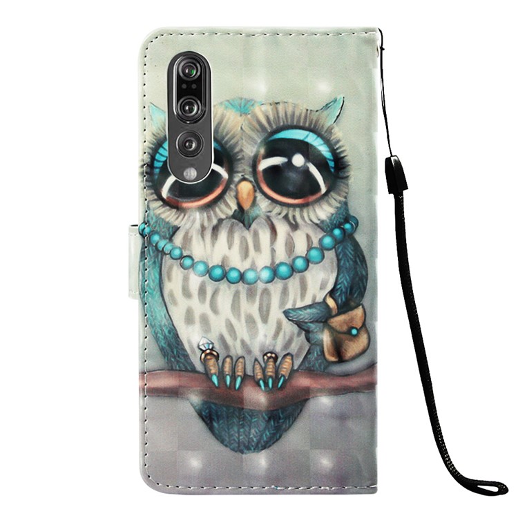 Pattern Printing Light Spot Decor Stand Leather Wallet Flip Shell for Huawei P30 - Owl-3