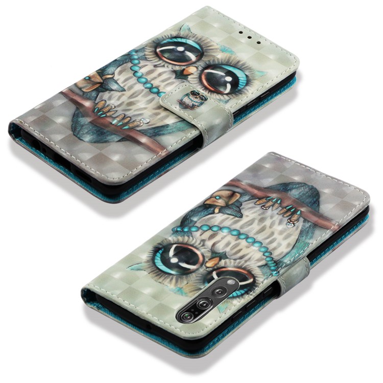 Pattern Printing Light Spot Decor Stand Leather Wallet Flip Shell for Huawei P30 - Owl-6