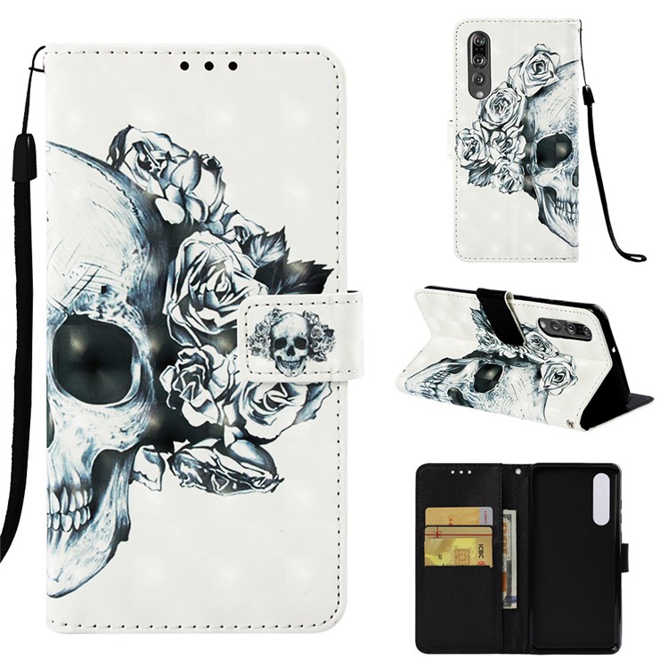 Pattern Printing Light Spot Decor Stand Leather Wallet Protective Case for Huawei P30 - Rose Skull-1