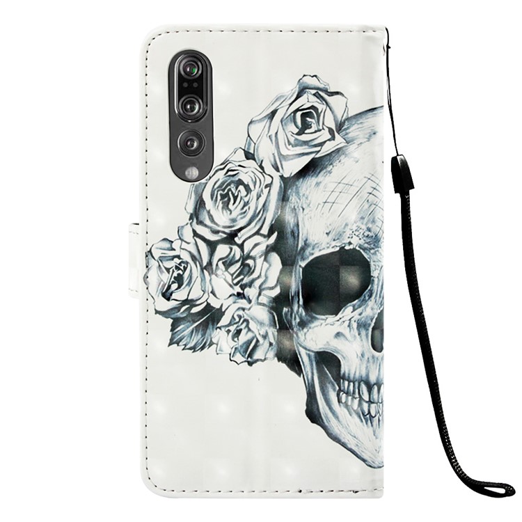Pattern Printing Light Spot Decor Stand Leather Wallet Protective Case for Huawei P30 - Rose Skull-3