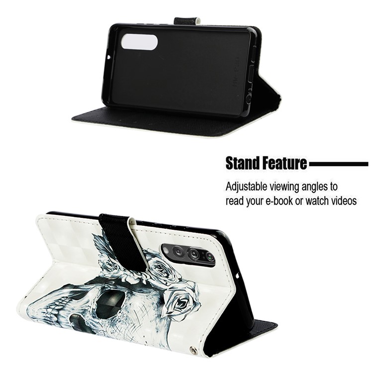 Pattern Printing Light Spot Decor Stand Leather Wallet Protective Case for Huawei P30 - Rose Skull-4