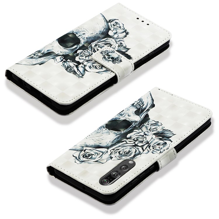 Pattern Printing Light Spot Decor Stand Leather Wallet Protective Case for Huawei P30 - Rose Skull-6