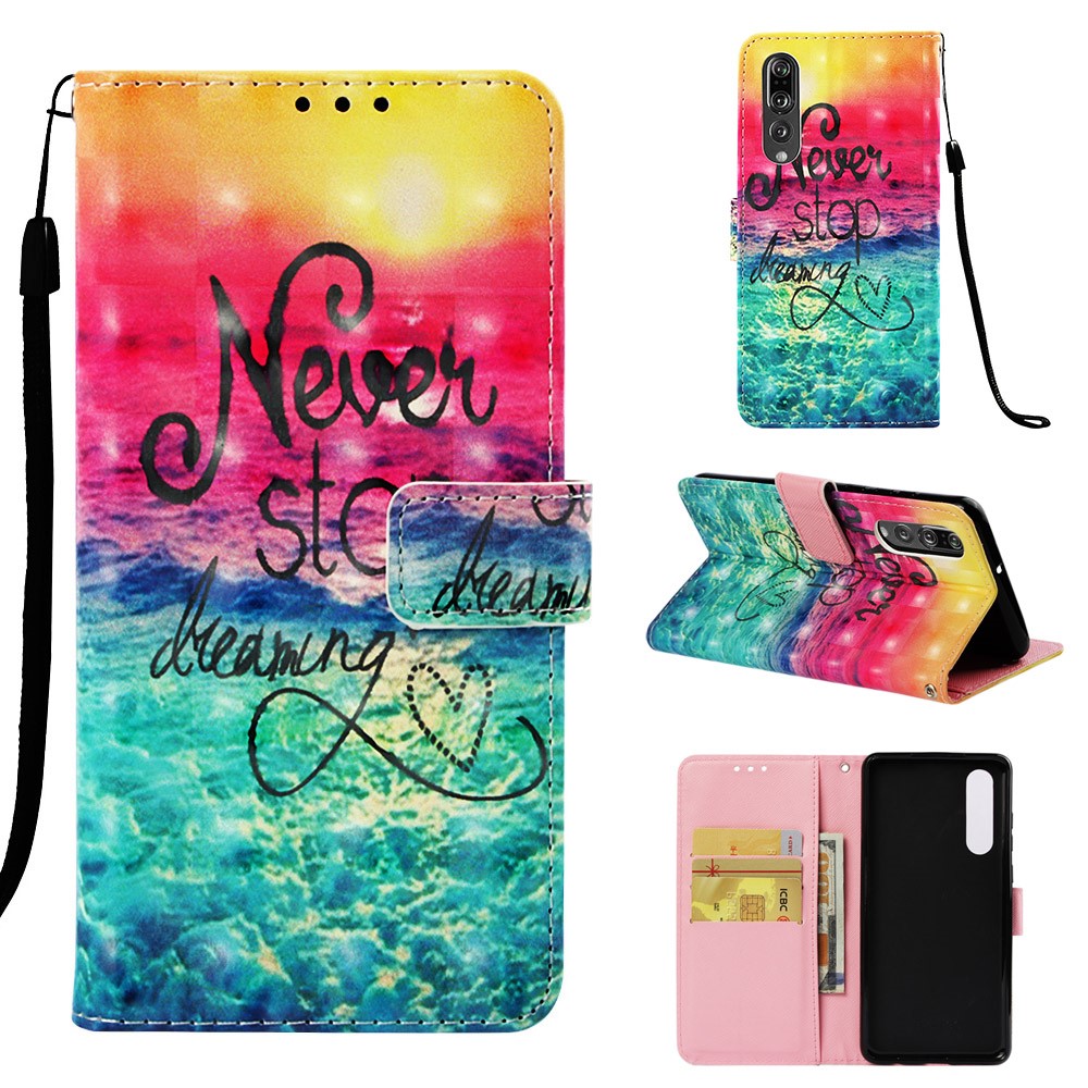 Pattern Printing Light Spot Decor Stand Leather Wallet Protective Shell for Huawei P30 - Never Stop Dreaming-1