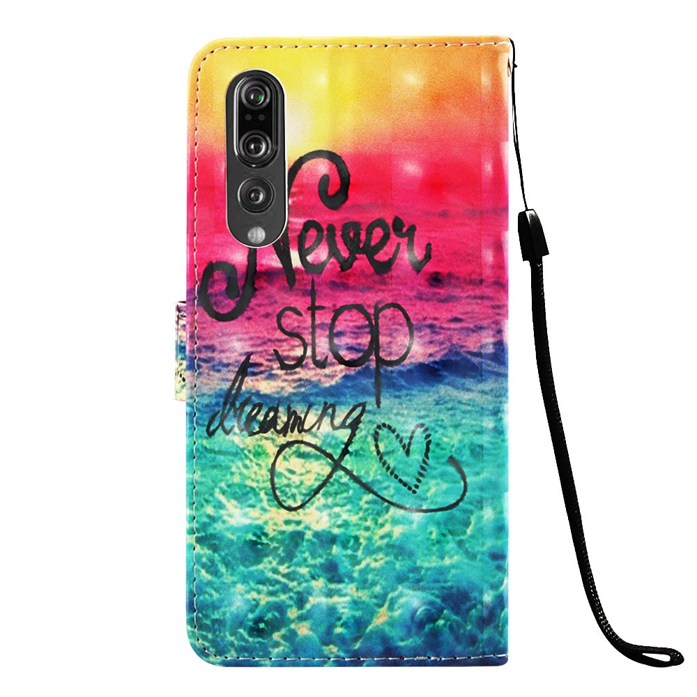 Padrão Printing Spot Spot Stand Stand Leather Carthe Protetive Shell Para Huawei P30 - Nunca Pare de Sonhar-3