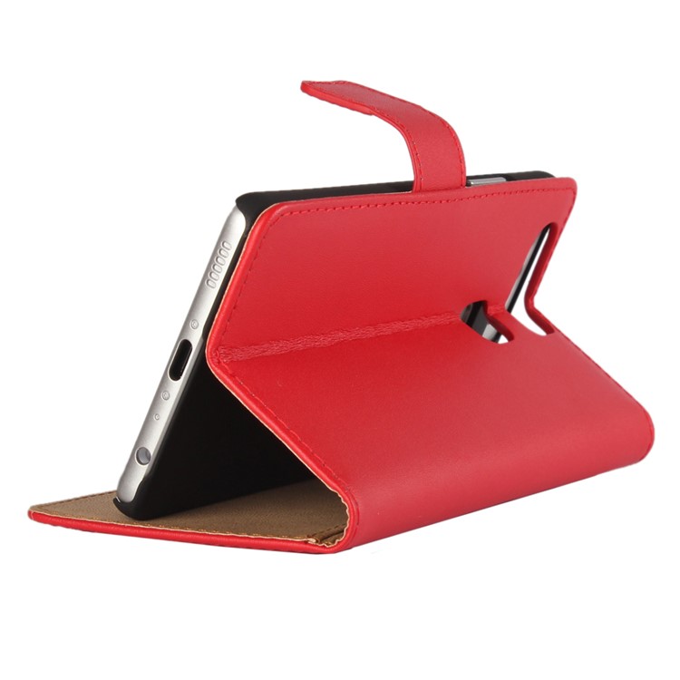 Genuine Split Leather Stand Case Cover for Huawei P9 - Red-2