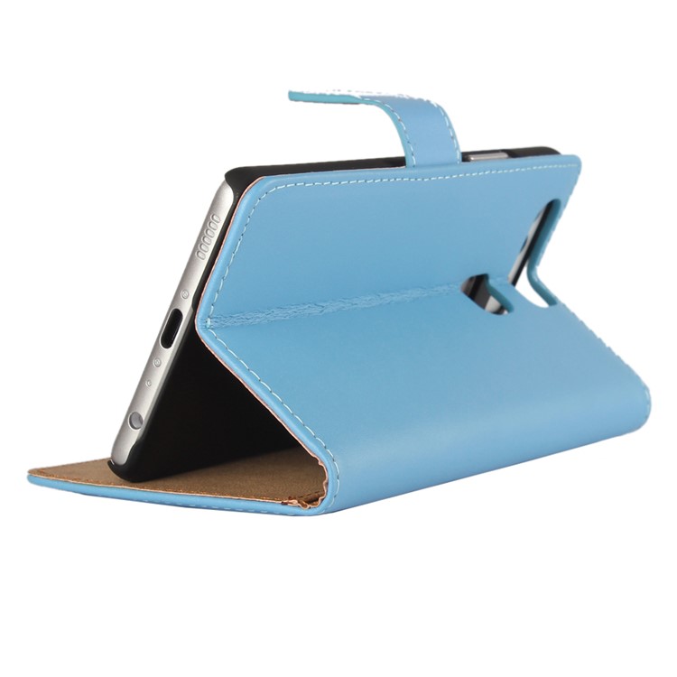 Genuine Split Leather Magnetic Flip Case Cover for Huawei P9 - Blue-2