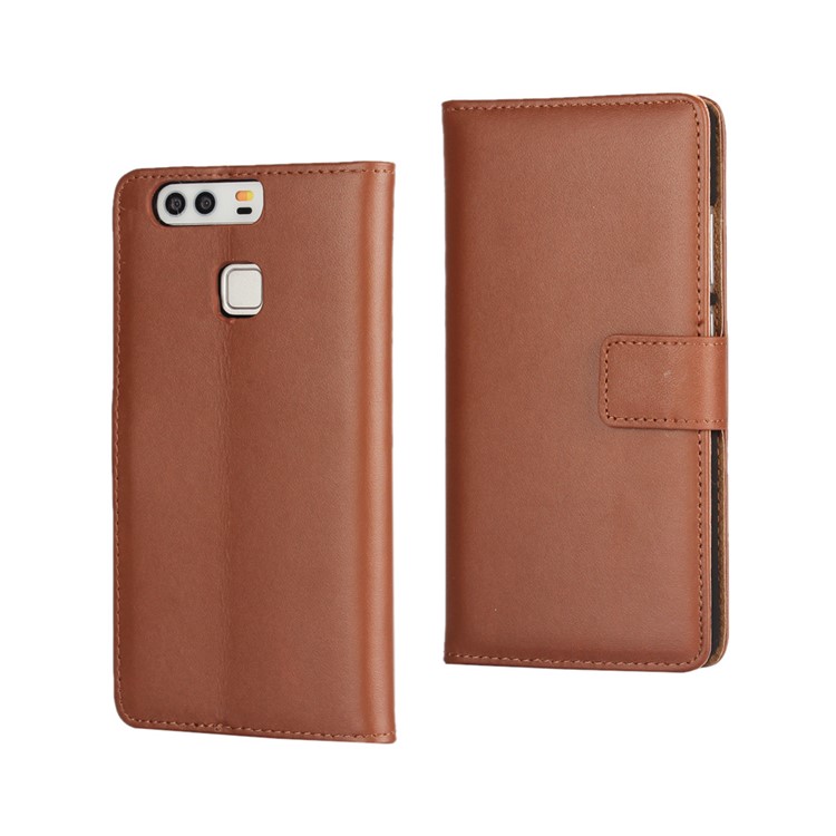 Genuine Split Leather Flip Cover with Wallet Slots for Huawei P9 - Brown-1