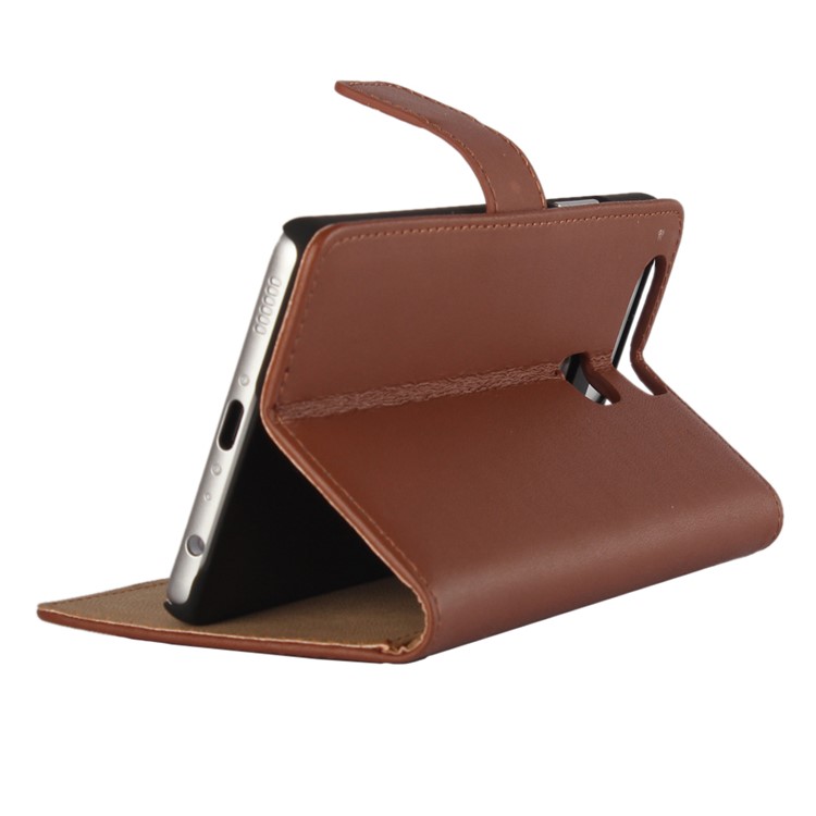 Genuine Split Leather Flip Cover with Wallet Slots for Huawei P9 - Brown-2