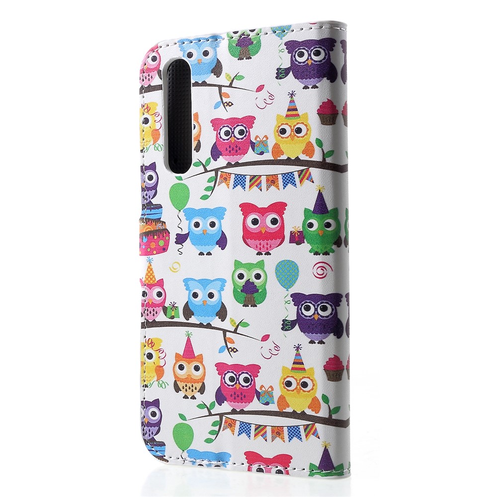 Patterned Card Holder Stand Leather Case for Huawei P30 - Multiple Cute Owls-2