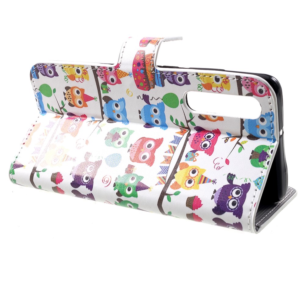 Patterned Card Holder Stand Leather Case for Huawei P30 - Multiple Cute Owls-4