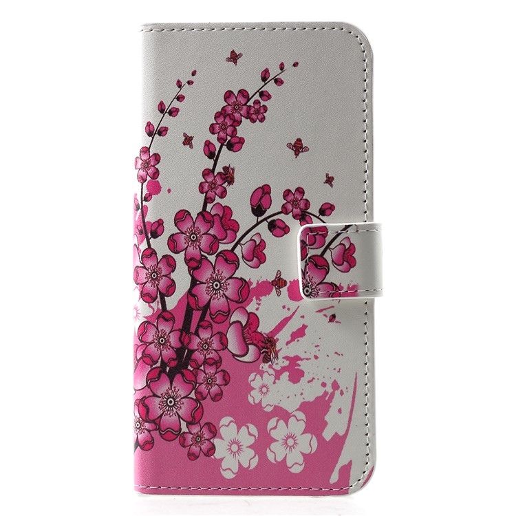 Patterned Card Holder Stand Leather Casing for Huawei P30 - Peach Flowers-1
