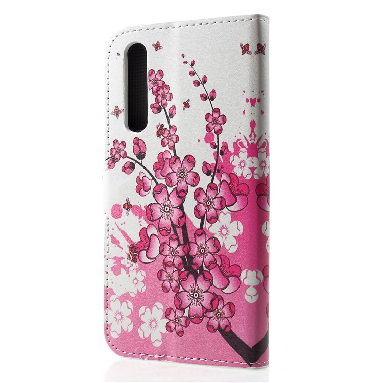 Patterned Card Holder Stand Leather Casing for Huawei P30 - Peach Flowers-2