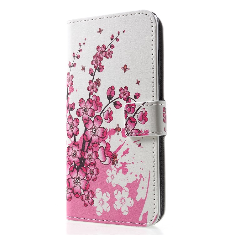 Patterned Card Holder Stand Leather Casing for Huawei P30 - Peach Flowers-3