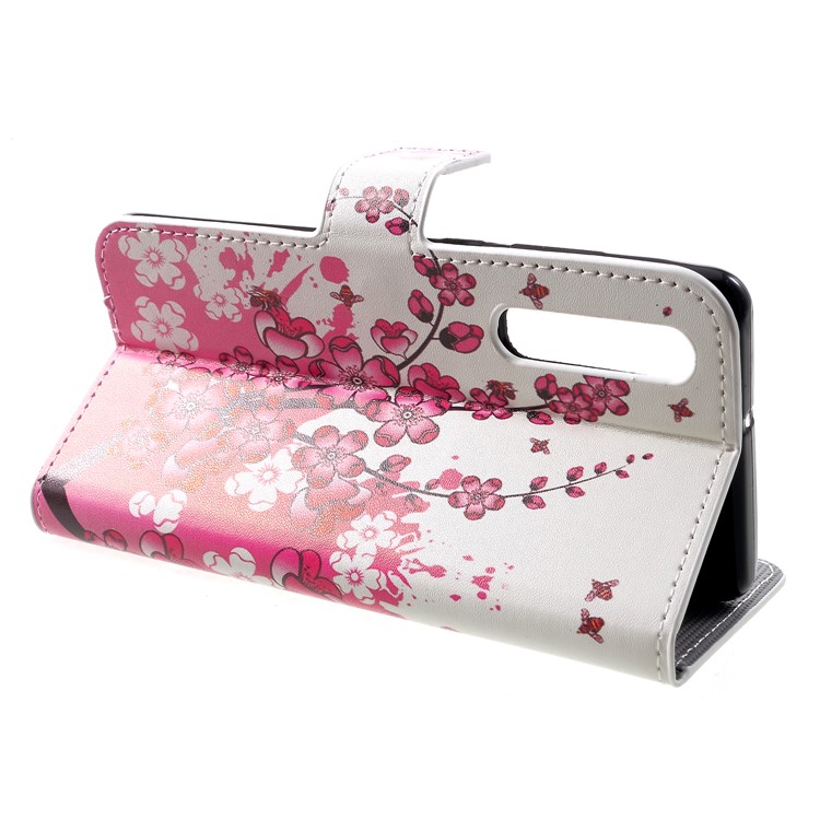 Patterned Card Holder Stand Leather Casing for Huawei P30 - Peach Flowers-4