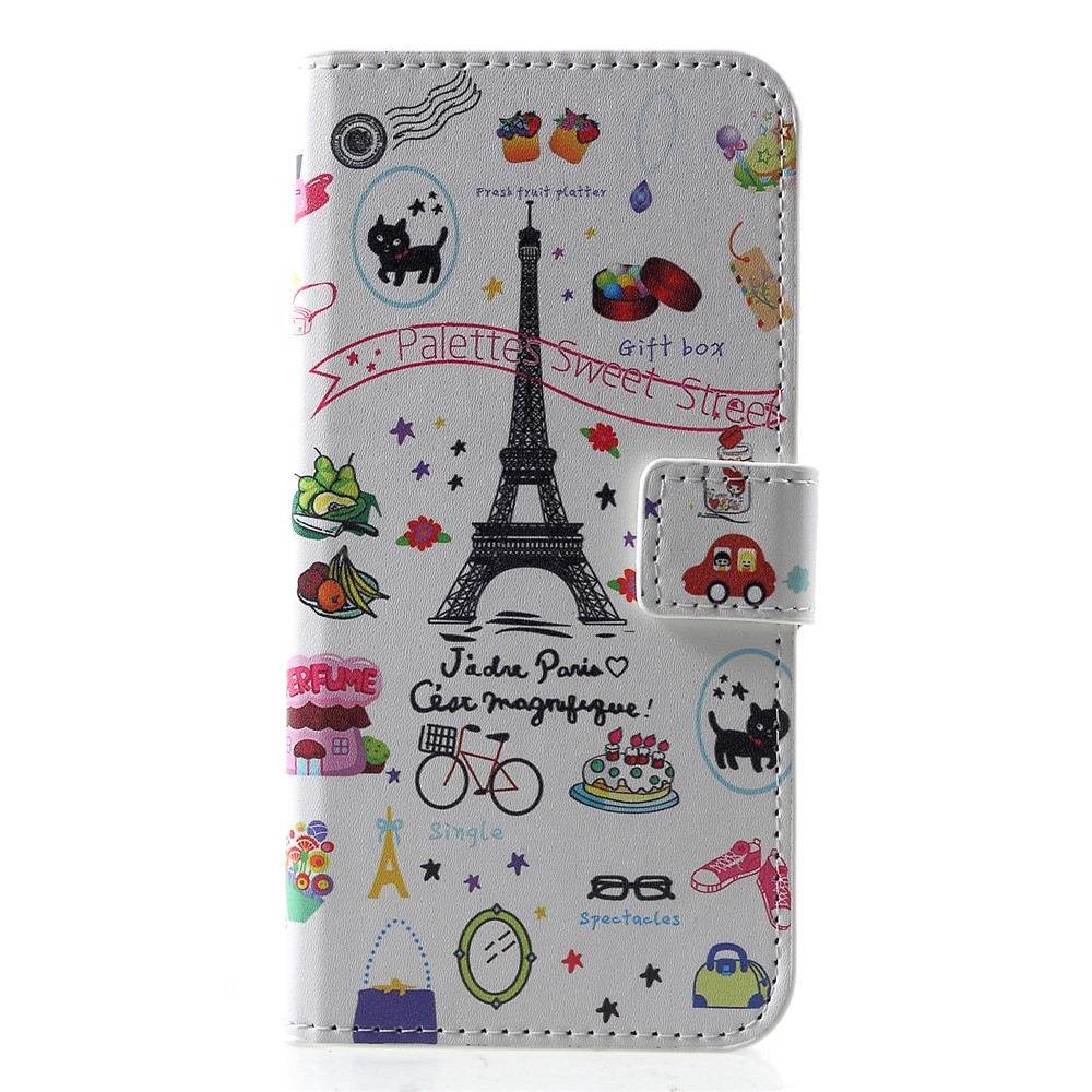 Capas de Cuero de Soporte de Cartas Estampadas Para Huawei P30 - Paletas Dulces Calles