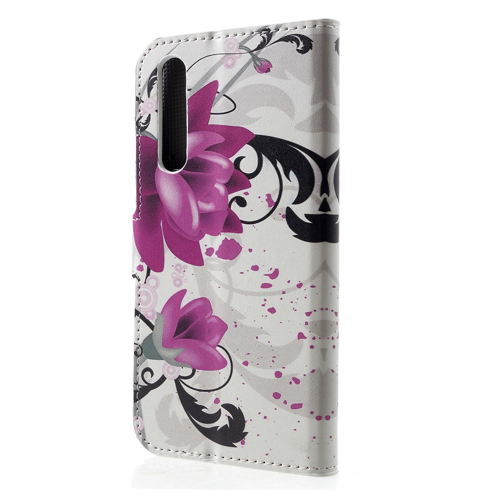 Patterned Card Holder Stand Leather Mobile Cover for Huawei P30 - Blossoming Purple Flowers-2