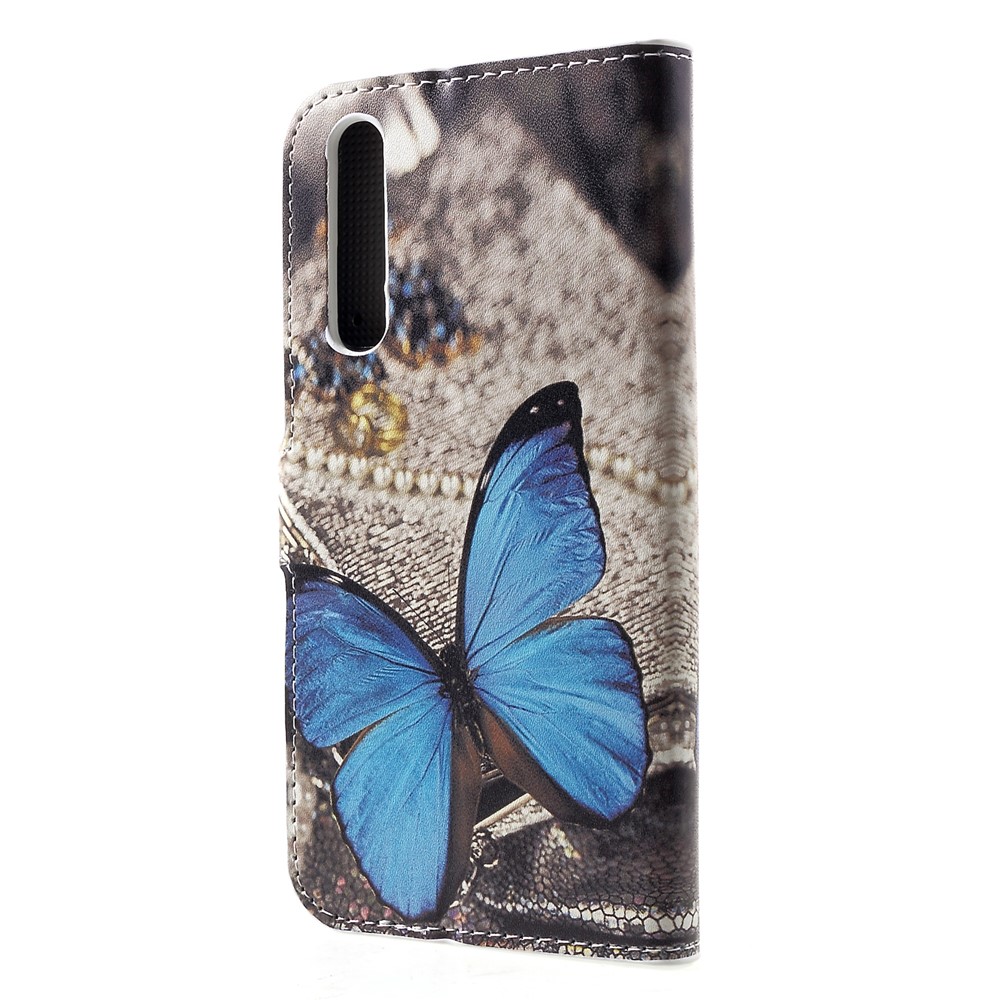 Patterned Card Holder Stand Leather Mobile Shell for Huawei P30 - Blue Butterfly-2