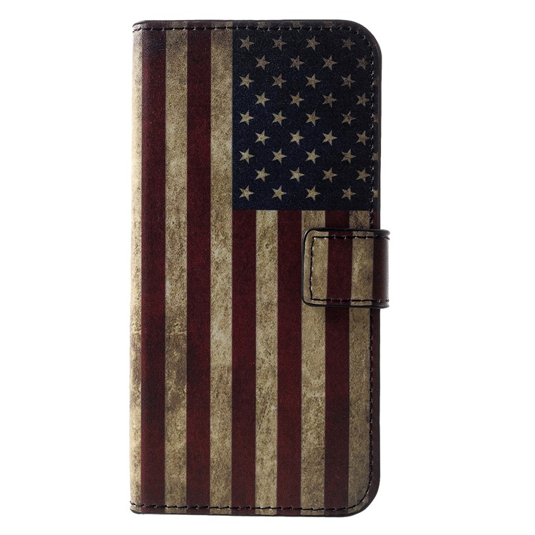 Patterned Card Holder Stand Leather Cell Phone Case for Huawei P30 - Flag of America-1