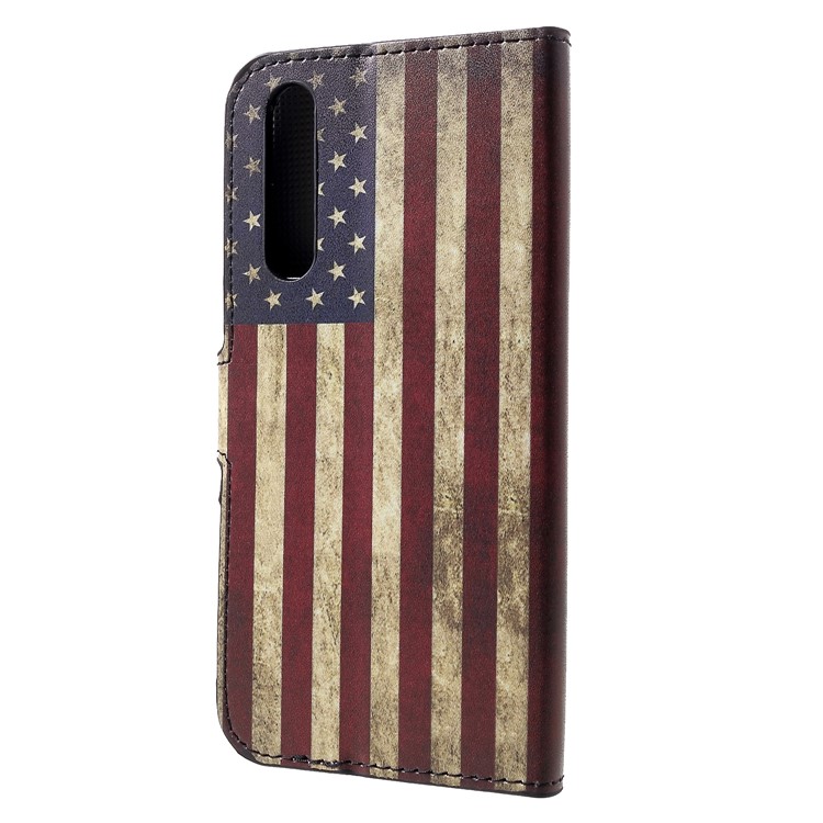 Patterned Card Holder Stand Leather Cell Phone Case for Huawei P30 - Flag of America-2