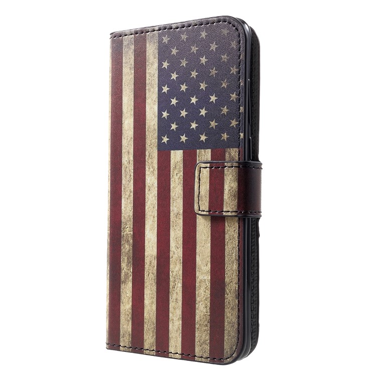 Patterned Card Holder Stand Leather Cell Phone Case for Huawei P30 - Flag of America-3