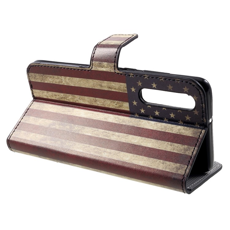 Patterned Card Holder Stand Leather Cell Phone Case for Huawei P30 - Flag of America-4