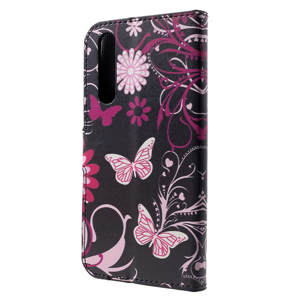 Patterned Card Holder Stand Leather Accessory Case for Huawei P30 - Butterfly Flower-2