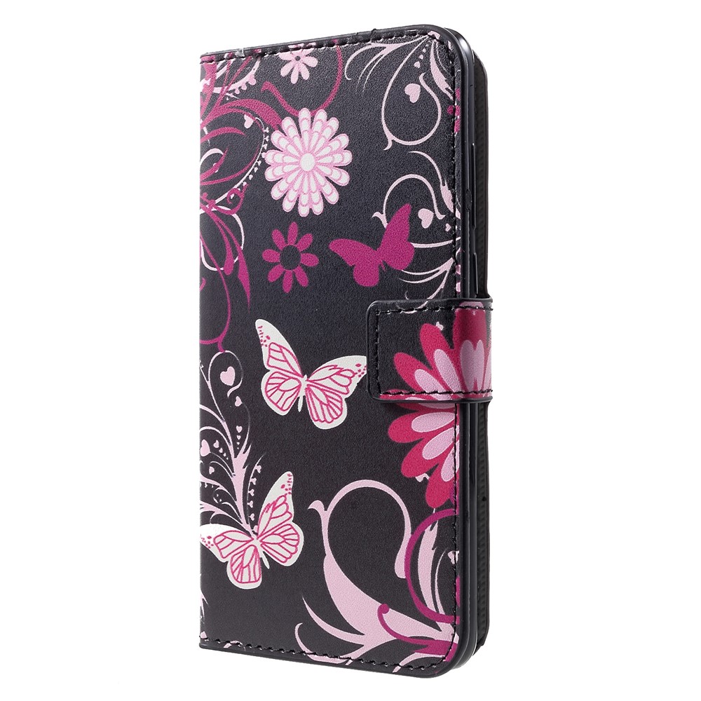 Patterned Card Holder Stand Leather Accessory Case for Huawei P30 - Butterfly Flower-3
