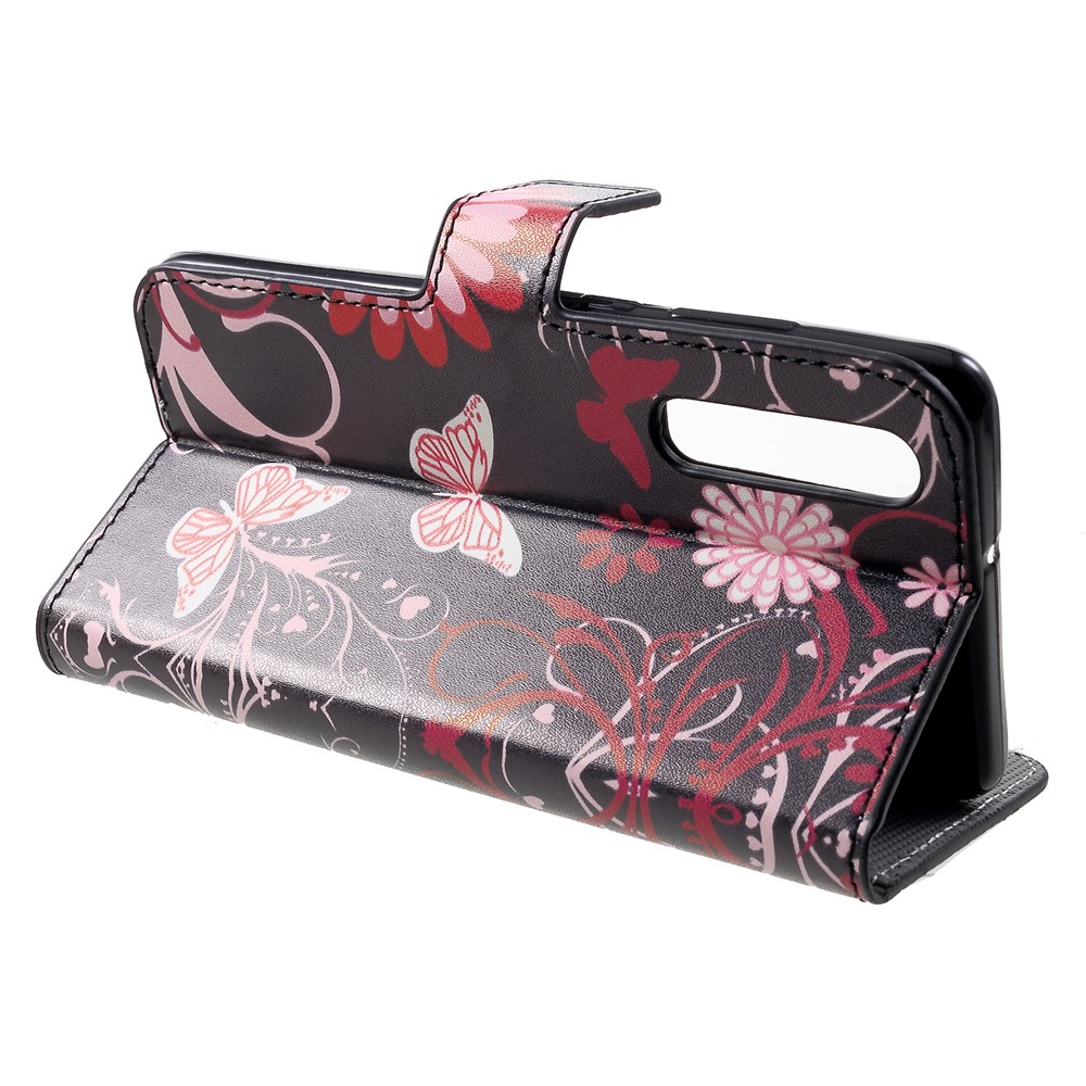 Patterned Card Holder Stand Leather Accessory Case for Huawei P30 - Butterfly Flower-4