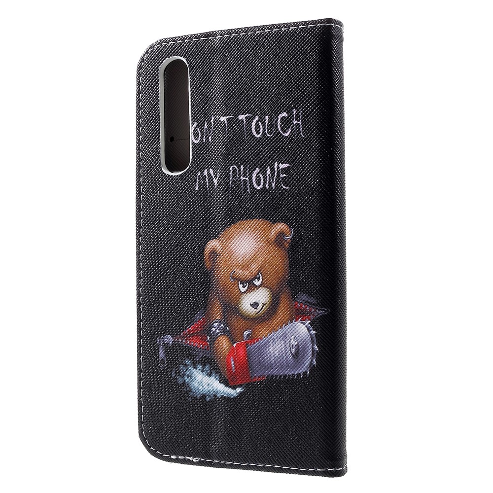 Cross Texture Pattern Printing Leather Wallet Case for Huawei P30 - Angry Bear and Warning-2