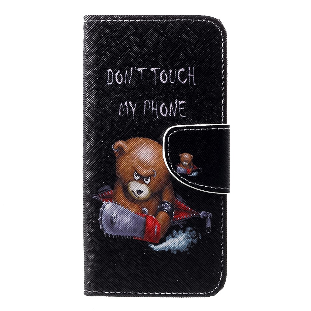 Cross Texture Pattern Printing Leather Wallet Case for Huawei P30 - Angry Bear and Warning-3