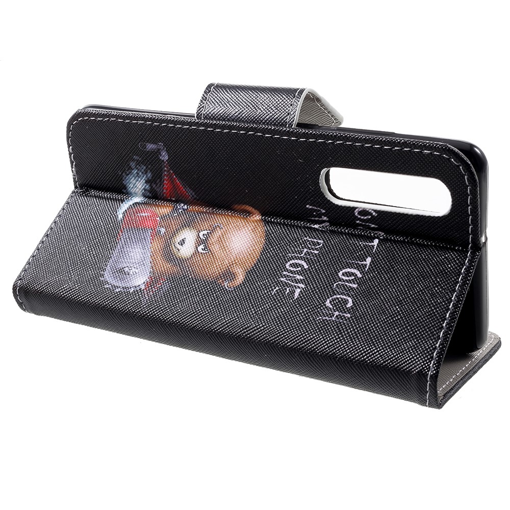 Cross Texture Pattern Printing Leather Wallet Case for Huawei P30 - Angry Bear and Warning-4