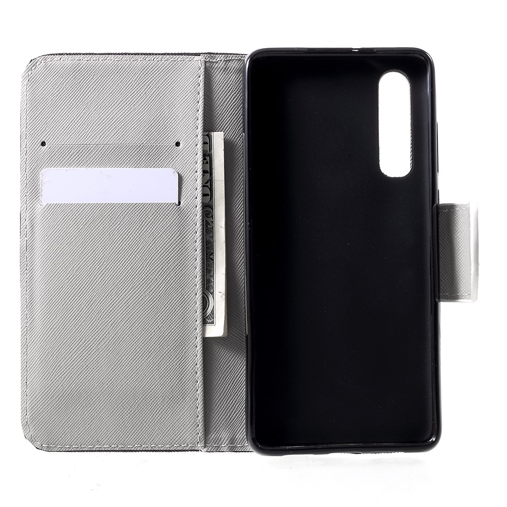 Cross Texture Pattern Printing Leather Wallet Case for Huawei P30 - Angry Bear and Warning-5