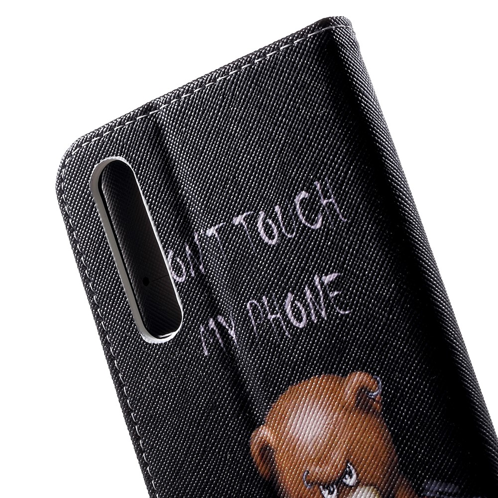 Cross Texture Pattern Printing Leather Wallet Case for Huawei P30 - Angry Bear and Warning-7
