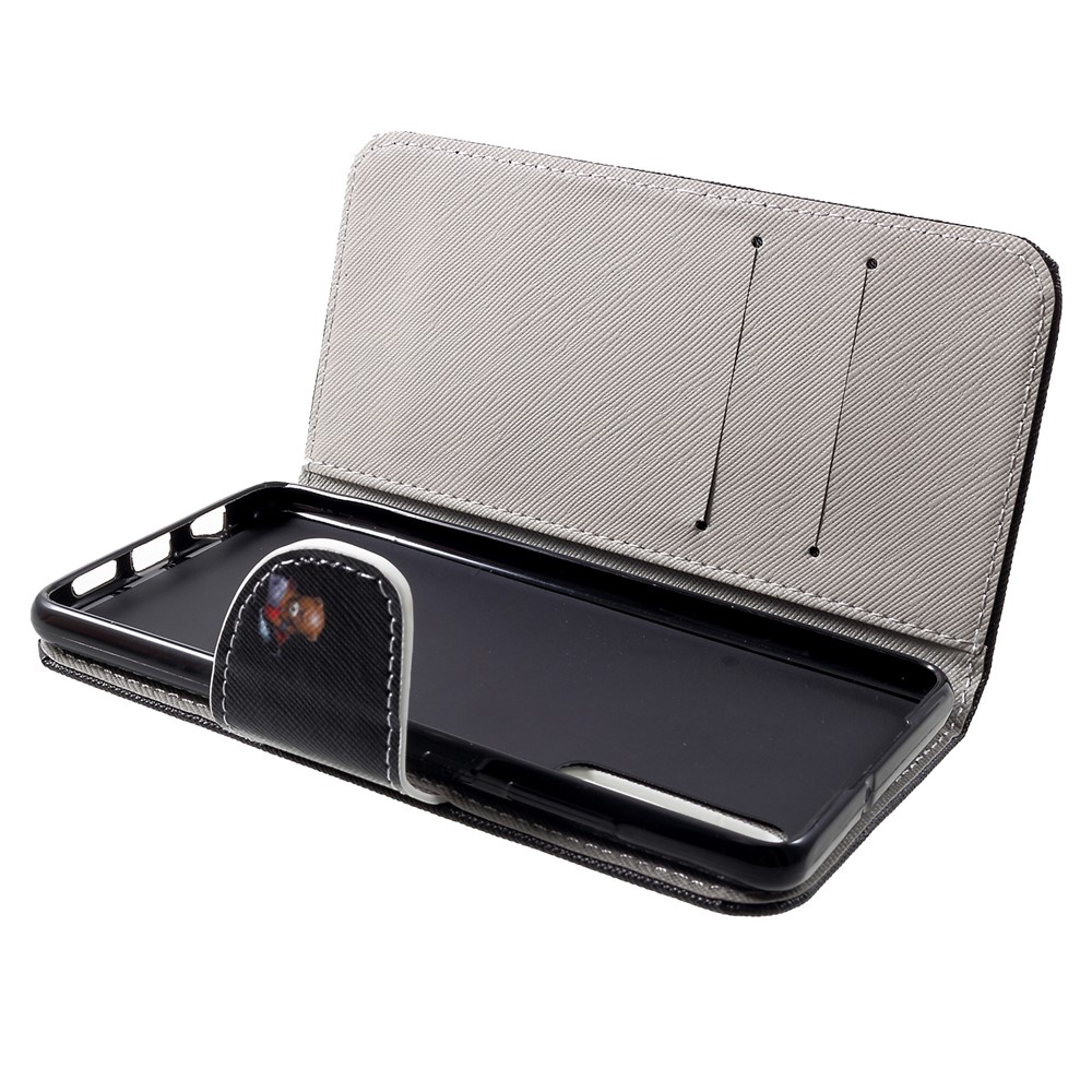 Cross Texture Pattern Printing Leather Wallet Case for Huawei P30 - Angry Bear and Warning-8