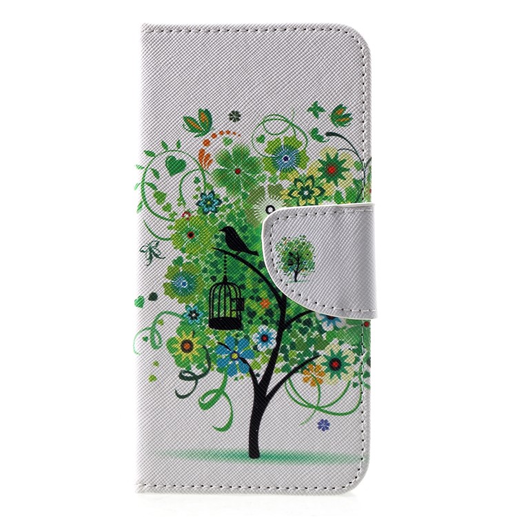 Cross Texture Pattern Printing Leather Wallet Phone Casing for Huawei P30 - Green Tree-1