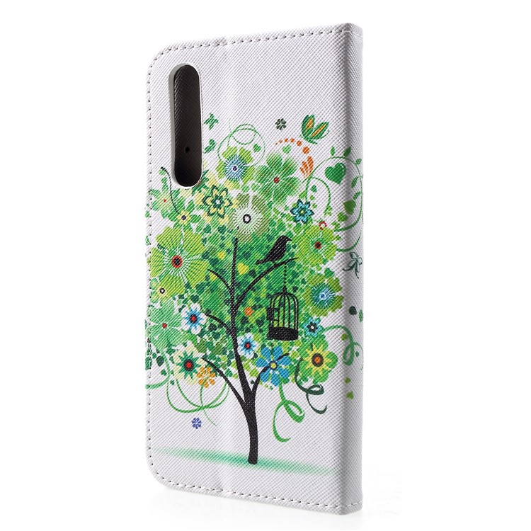 Cross Texture Pattern Printing Leather Wallet Phone Casing for Huawei P30 - Green Tree-2