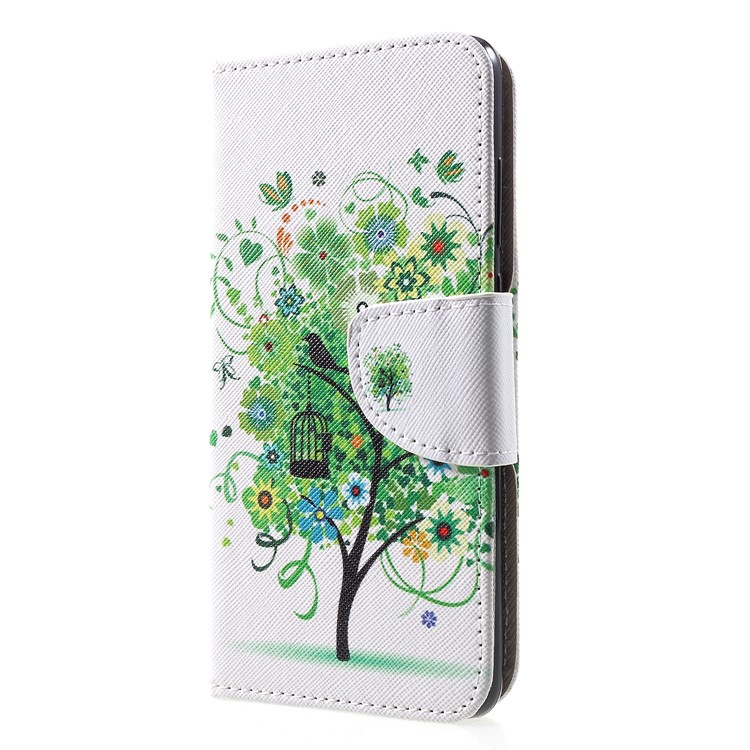 Cross Texture Pattern Printing Leather Wallet Phone Casing for Huawei P30 - Green Tree-3