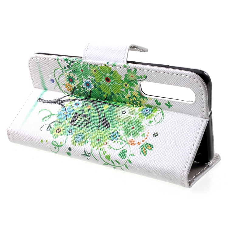 Cross Texture Pattern Printing Leather Wallet Phone Casing for Huawei P30 - Green Tree-4