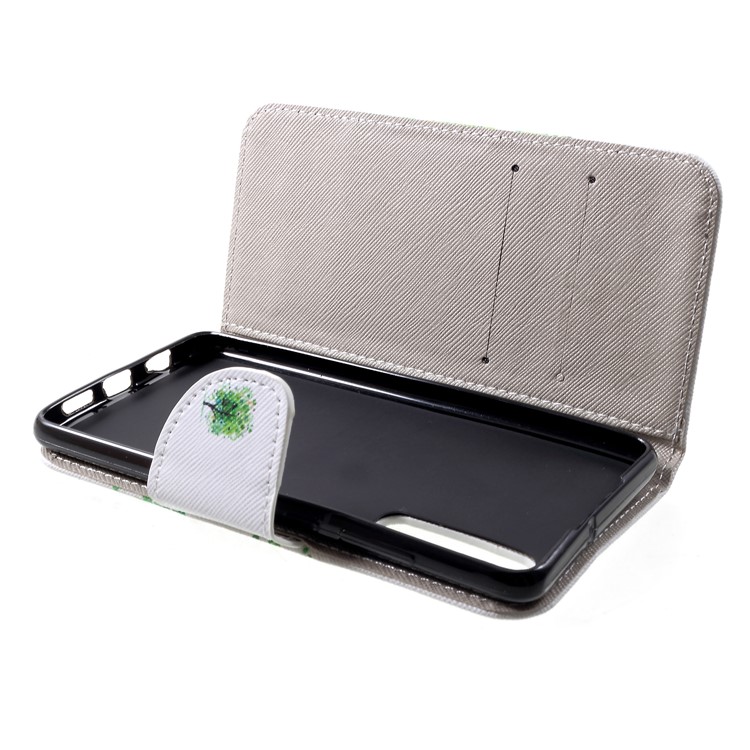 Cross Texture Pattern Printing Leather Wallet Phone Casing for Huawei P30 - Green Tree-5