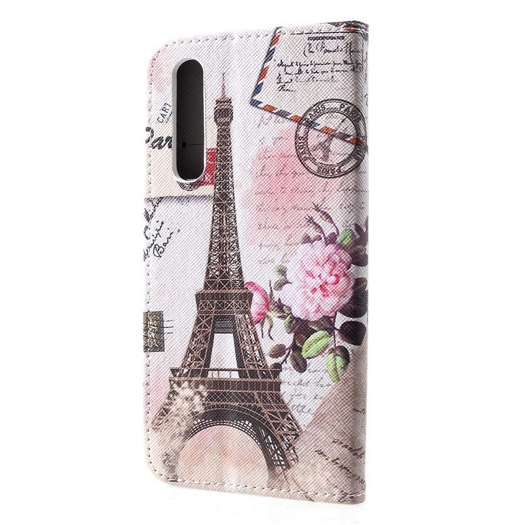 Cross Texture Pattern Printing Leather Wallet Mobile Casing for Huawei P30 - Eiffel Tower and Flower-2
